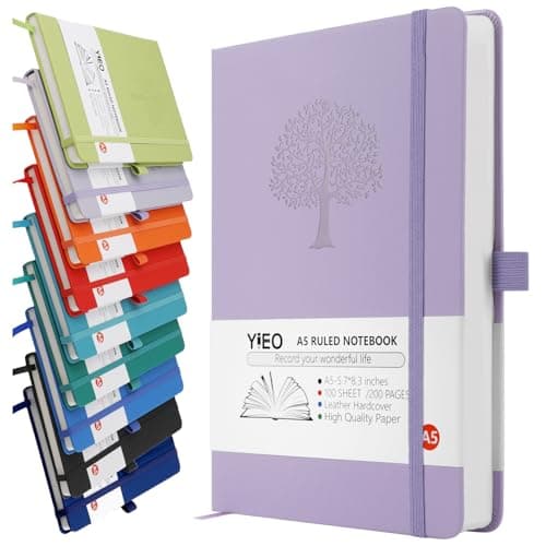 Image of A5 Journal Notebook, 200 Pages Leather Notebook Journal for Men/Women, Hardback Note Book with 80GSM Lined Paper, No Bleed for Writing, Notepad for Office School Supplies, Purple