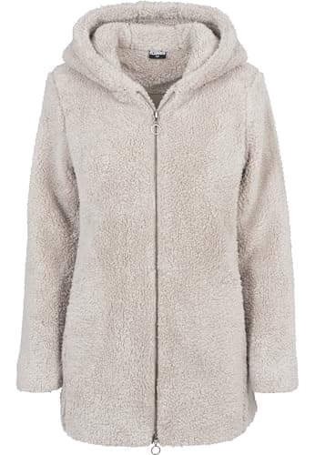 Image of URBAN CLASSICS Women's Sherpa Cardigan Jacket, Long-Sleeve Fluffy Faux Fur Sherpa Coat, Casual Fluffy Coat for Women, Sherpa Hoodie Cardigan, Colour: Sand, Size: Medium