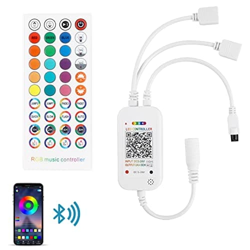 Image of Aroidful Bluetooth LED Strip Light Controller - 2 Ports Output 40 Keys Remote Control, Music Sync RGB Controller DC 5-24V 2A for SMD 5050 3528 Strip Lights