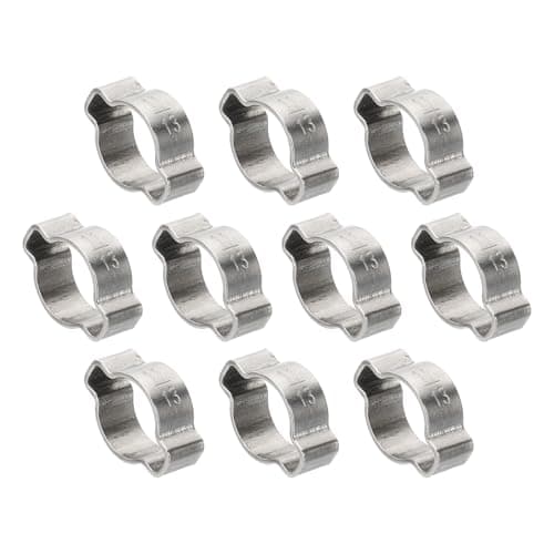 Image of PATIKIL 10 Pack 11-13mm Double Ear Hose Clamp, 304 Stainless Steel O Clip Crimp Rings for Fuel Petrol Pipe Tube Fitting Connections, Silver Tone