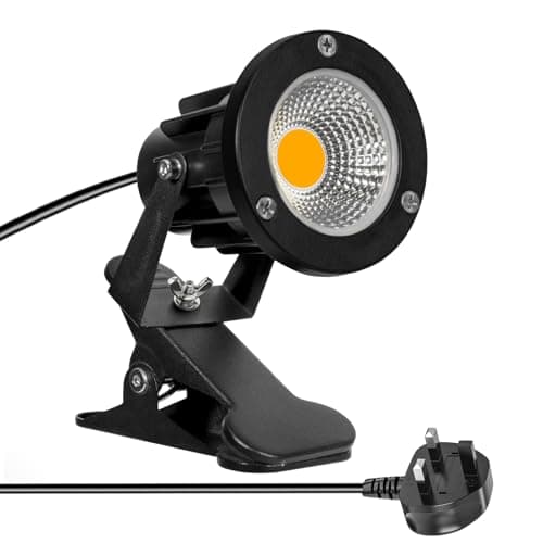 Image of Milpoel COB LED Clip on Spot Lights, 7W, 3M Cord, IP65 Waterproof, for Indoor/Outdoor Pathway, Deck, Lawn, Patio, Walkway, Billboard (Warm Light, 1 Pack)
