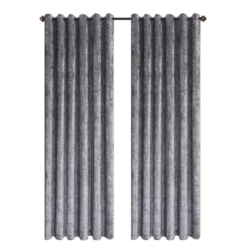 Image of CHARKHAH Crushed Velvet Curtains for Bedroom Living Room Kitchens Ultra Soft and Graceful Fabric Pair of Fully Lined Prepared Blackout Curtain with Eyelet Ring Top (Silver, 46" Wide x 54" Drop)