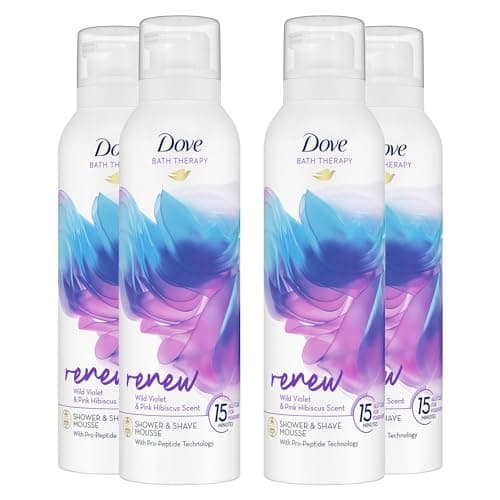 Image of Dove Bath Therapy Renew Shower and Shave Mousse with Wild Violet and Pink Hibiscus Scent Vegan, Cruelty-Free Creamy Texture Body Wash Make Your Skin Soft and Re-energised 200ml, 4 Pack