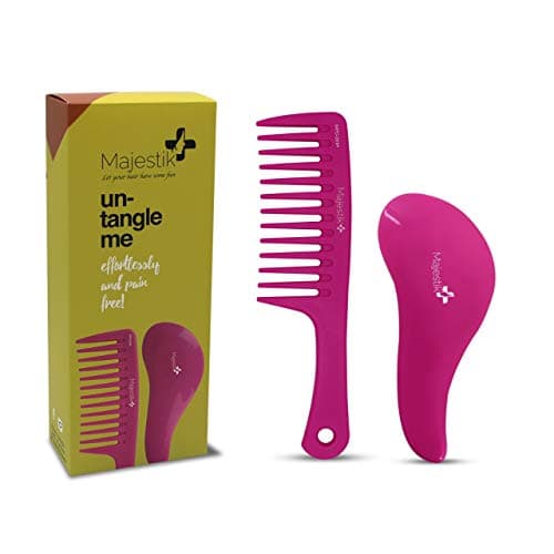 Image of Detangling Brush & Comb Pink Set The Best Hair Detangler Kit for No More Tangles No More Tears By Majestik+