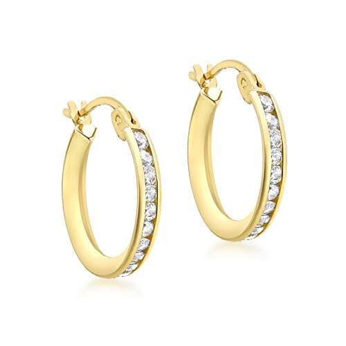 Image of CARISSIMA Women's 9 ct Yellow Gold Cubic Zirconia 16 mm Single Row Channel Set Creole Earrings