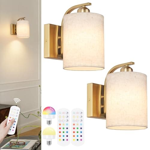 Image of Battery Wall Light Wireless Set of 2, Rechargeable Wall Lights with 5000mAh Dimmable Detachable Charging Bulbs and Remote,3 Color Temperature Wireless Wall Light for Living Room Bedroom Hallway(Gold)