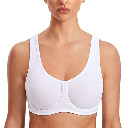 Image of SYROKAN Women's Max Control Solid High Impact Plus Size Underwire Sports Bra for Large Breasts White 40D