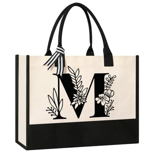 Image of Personalized Initial Canvas Tote Bag, Suitable for Birthday, Wedding, Beach, Holiday, Gifts for Women, Mom, Teachers, Nurses, Best Friends, Bridesmaids (M)