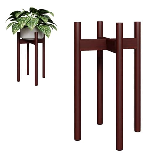 Image of Bamworld Adjustable Plant Stand Indoor, Bamboo Plant Holder 8 to 12 Inches, Small Corner Planter Stand for Indoor Plants, Single Floor Plant Stand for Living Room Balcony Bedroom(Reddish Brown)