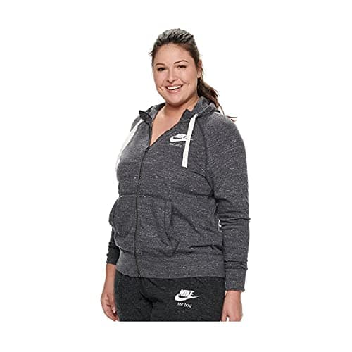 Image of Nike Women W NSW GYM VNTG HOODIE FZ PLUS Sweatshirt - Anthracite/Sail, Size 1X