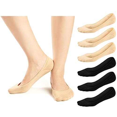 Image of JaosWish Women No Show Socks Ultra Low Cut Liner Socks Non Slip Invisible Socks for Loafer Boat Flats 6 Pairs,Black Nude,3-5