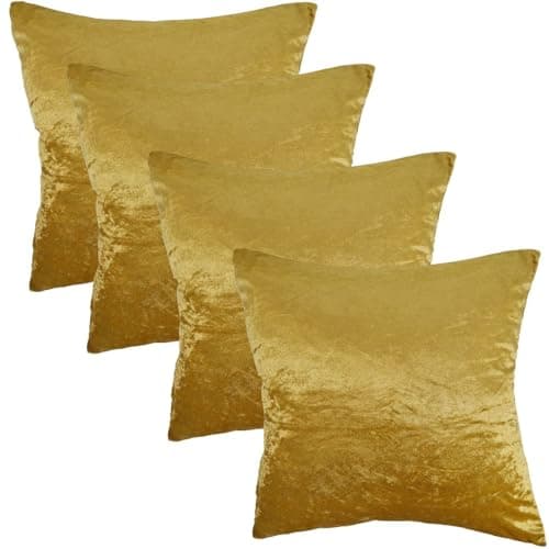 Image of John Aird Set Of 4 Crushed Velvet Decorative Cushion Covers 18" x 18" (set of 4) (Ochre)