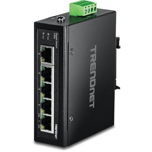 Image of TRENDnet TI-G50 5-Port Hardened Industrial Gigabit DIN-Rail Switch, 10 Gbps Switching Capacity, IP30 Rated Gigabit Network Switch (-40 to 167 ºF), DIN-Rail & Wall Mounts Included