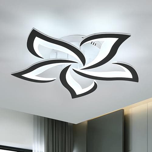 Image of Dorlink LED Ceiling Light, 60W 5400LM Modern Design Ceiling Lighting, 5 Lights Living Room Ceiling Light Acrylic Black Flower Fittings Ceilings for Bedroom, Kitchen, Dining Room 6500K Cool White
