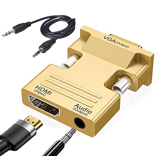 Image of Seminer HDMI to VGA Adapter, 1080P HDMI Female to VGA Male Audio Video Cable Converter with 3.5mm Audio Cable for Computer, Desktop, Monitor, HDTV Etc (Gold)