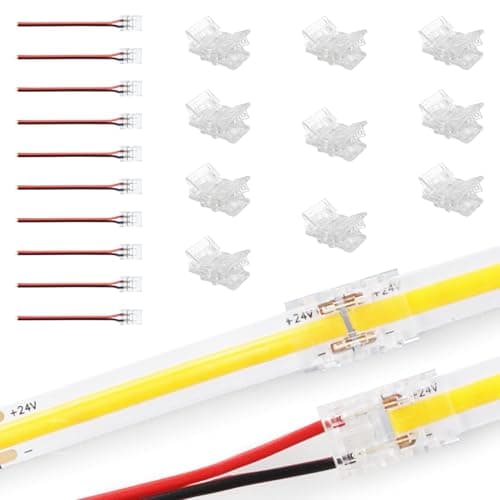 Image of KSIBNW 20pcs LED Strip Light Connectors 2Pin 8mm Solderless COB LED Strip Connector Seamless Transparent Connection, Include Strip-to-Strip Connector×10 and Single Ended Strip-to-Wire Connector×10
