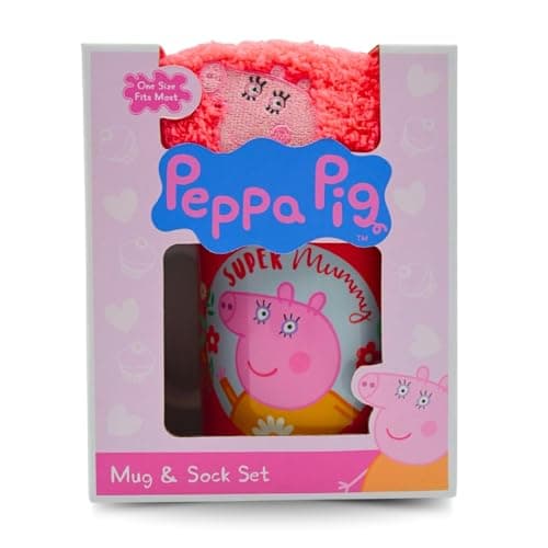 Image of HOX Peppa Pig Super Mummy Mug & Pink Socks Gift Set | Novelty Mummy Pig Mug & Fluffy Crew Socks | Gift for Mothers Day or Christmas, 11oz