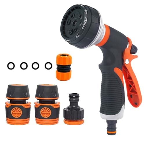 Image of Garden Hose Pipe Spray Gun Set, 8 Adjustable Patterns Hose Nozzle, High Pressure Anti-Leaking Hose Spray Gun with Hose Pipe Connectors for Watering Plants and Lawns Washing Cars and Pets