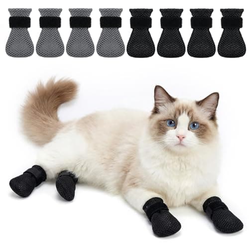 Image of APLZGMG 8Pcs Cat Mittens to Prevent Scratching, Adjustable Cat Booties Kitten Mittens, Mesh Breathable Cats Claw Protectors Covers, Anti Scratch Cats Shoes Socks Booties for Pet Bathing Cutting Nails