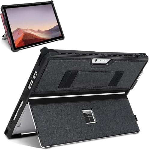 Image of SSS·GRGB Protective Case for Microsoft Surface Pro 7+/7/6/5/4/Pro LTE 12.3-Inch - Slim All-in-One Rugged Cover with Hand Strap, Compatible with Type Cover Keyboard & Adjustable Stand, Black