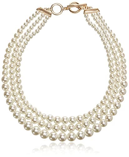 Image of Anne Klein Women's Gold-Tone Blanc Pearl Collar Necklace 0