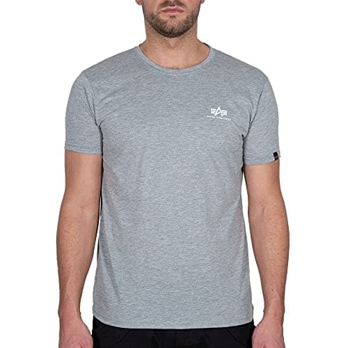 Image of Alpha Industries Basic T Small Logo T-Shirt for Men Greyheather/White