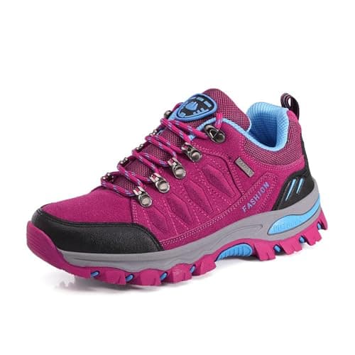 Image of VLOOKST Hiking Boots Mens Outdoor Non-Slip Lace-up Walking Trekking Shoes Sneaker for Climbing Backpacking Camping,8018 Rose Red,6 UK