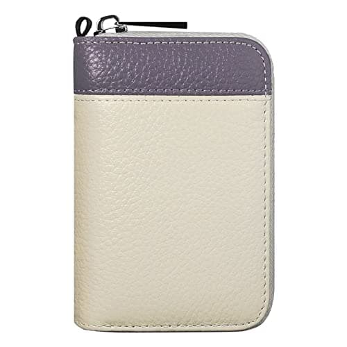 Image of GADIEMKENSD Women Credit Card Holder Wallet RFID Blocking Small Ladies Purse Case with Metal Zip Key Chain Keyring for Lanyard Travel NFC Ring Oyster Cards Holder for Men Light Purple/Ivory
