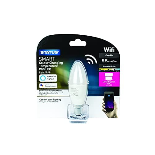 Image of Status LED Bayonet Cap (Colour Changing Temperature) - 5.5watt (40watt) 407 Lumens - Candle - PA - Pearl - Dimmable via App - Smart WiFi - 40SSLCCCTBCB18