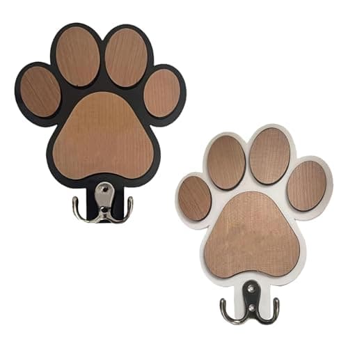 Image of JDCMEI 2 Pieces Paw Print Wooden Dog Leash Hanger, Pet Leash Holder Wall Mount, Decorative Paw Utility Hangers, Paw Print Wall Hook for Pet Lovers Personalised Gifts, Home Decor
