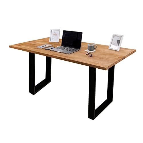 Image of domli Solid Wood Oiled Oak Office Desk With Black Industrial Legs | 1200mm x 600mm x 27mm Oiled Tabletop | Fully Finished Premium European Wooden Tabletop And Leg