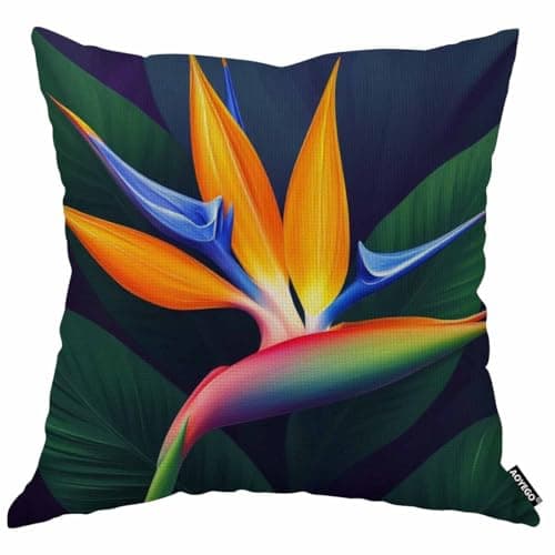 Image of AOYEGO Bird of Paradise Throw Pillow Cover Strelitzia Botanical Floral Nature Leaves Bloom Plant Pillow Case 18x18 Inch Decorative Men Women Room Cushion Cover for Home Couch Bed