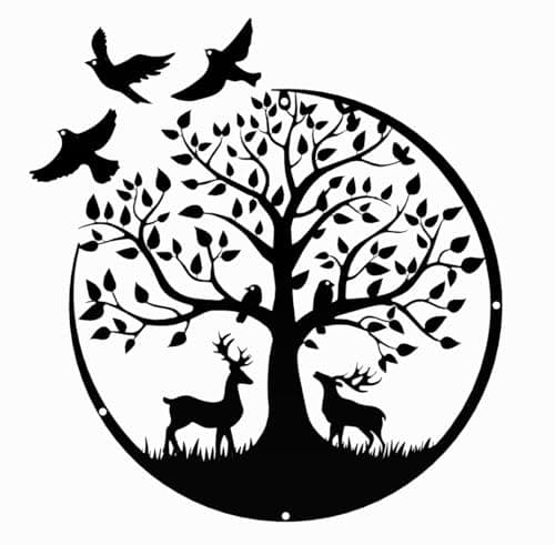 Image of SITAKEGS Metal Tree of Life Wall Decor, 30cm Family Tree Life Wall Art with Birds Squirrel, Black Silhouette Tree Wall Hanging Artwork Decoration, Live Love Laugh Hanging Sign (dear)