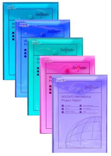 Image of Snopake A5 Polyfile P Portrait Popper Wallet with Press Stud Closure [Pack of 5] Electra Assorted [13274]