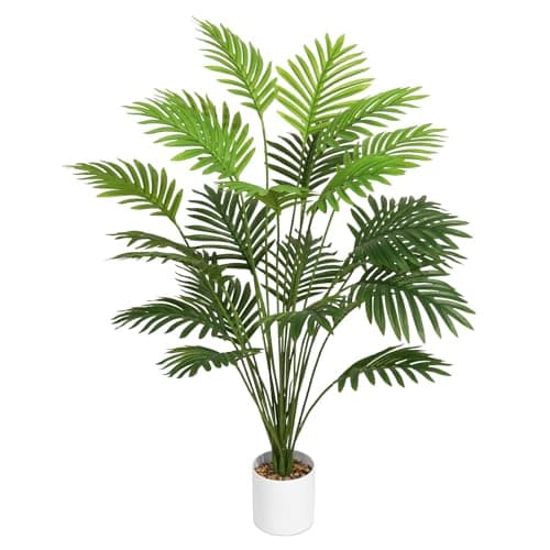 Image of Tuocal 28" Artificial Plant Areca Palm Tree Fake Palm Tree in Pot Tall Faux Plant for Outdoor Indoor Home Garden Office Decoration