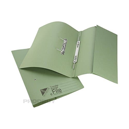 Image of [10 Pack] Green Foolscap Pocket Transfer Spring Files 285gsm 32mm Capacity