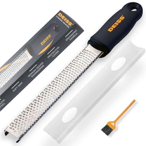 Image of Deiss PRO Citrus Zester & Cheese Grater — Parmesan Cheese Lemon, Ginger, Garlic, Nutmeg, Chocolate, Vegetables, Fruits - Razor-Sharp Stainless Steel Blade, Wide, Dishwasher Safe - Black