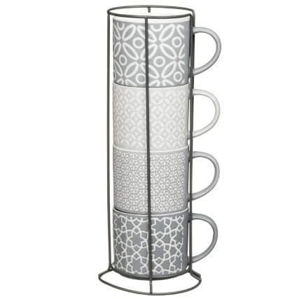 Image of New Unique Design Jumbo Embossed Stacking Mugs 4pk Stackable for Easy Storage Mug Set Stackable Mugs Set