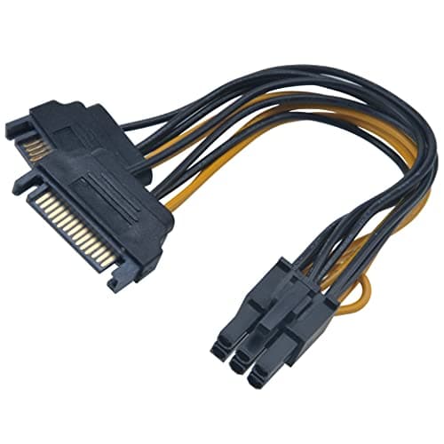 Image of Akasa SATA Power to 6-pin PCIe Adapter Cable | Converts 2 x 15-pin SATA power to 6-pin PCIe | Provides PSU Support for Graphics Card | 15cm | AK-CBPW13-15