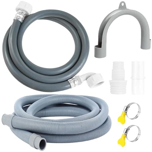 Image of Universal Washing Machine Hose Kit – Extra Long 3.5m Cold Water Inlet Pipe and 2.5m Drain Hose Extension for Washing Machine Hose Extension and Easy Installation (Grey)