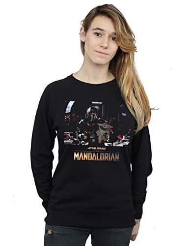 Image of Absolute Cult Star Wars Women's The Mandalorian Child On Board Sweatshirt Black XX-Large