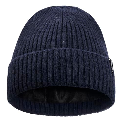 Image of Ocatoma Beanie for Men Women Winter Cuffed Hat with Warm Lining Soft Ski Hat Unisex Cap Gifts for Men Women Navy