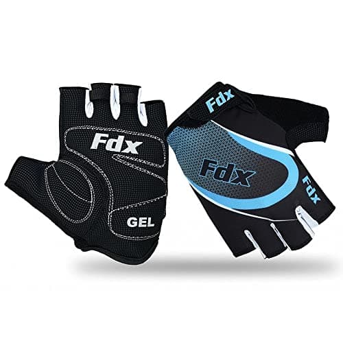 Image of FDX Half Finger Cycling Gloves - Breathable, Gel Padded Protection, Anti-Slip - Fingerless Shock-absorbing Mitts for Mountain Bike, Road Bicycle, MTB, Riding, Men and Women (Blu, M)
