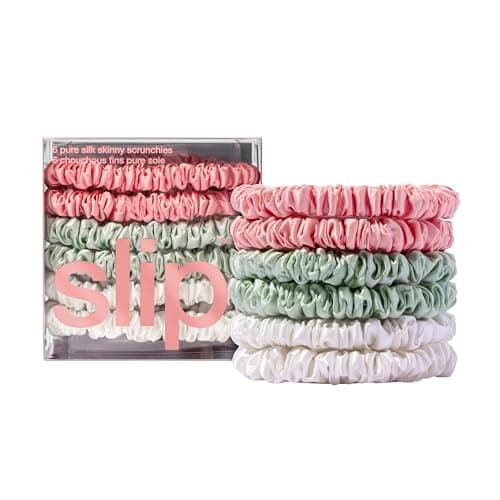 Image of SLIP Silk Skinnie Scrunchies in Black, Pink, and Caramel - 100% Pure 22 Momme Mulberry Silk Scrunchies for Women