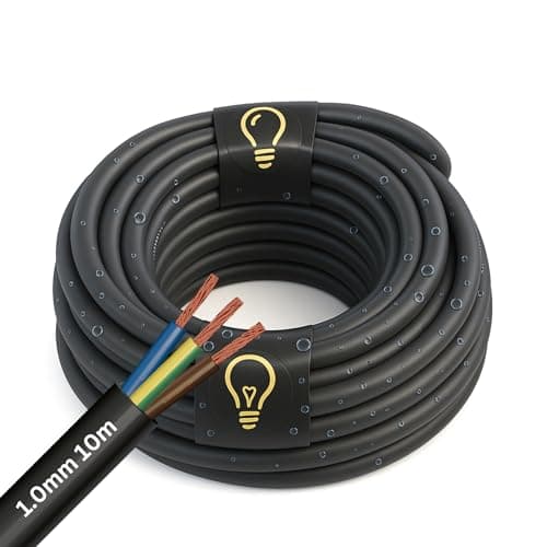Image of SHPELEC® H05RR-F 3 Core Rubber Cable 1.0mm – Flexible Outdoor Electrical Wire – Black, 10m | Weatherproof & Oil Resistant for Garden, Tools, DIY, Extension Leads (1.0mm 10m)