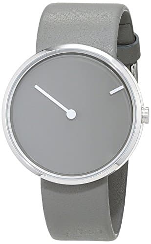 Image of Jacob Jensen Curve 252 Unisex Quartz Watch with Grey Dial Analogue Display and Grey Leather Strap 252