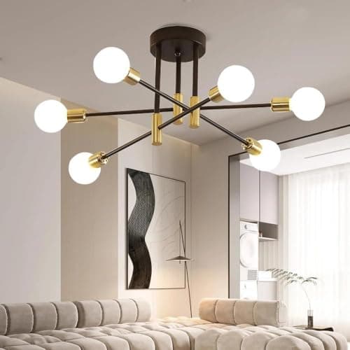 Image of Comely Chandelier Sputnik Ceiling Light, 6 Lights E27 Black Gold Modern Chandelier, Semi-Flush Mount Ceiling Lamp Vintage Ceiling Lighting for Living Room, Bedroom, Dining Room, Kitchen