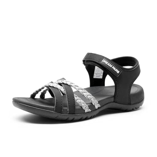 Image of DREAM PAIRS Women's Sandals Light Weight Hiking Sandals for Women Comfortable Athletic Quick-Drying Walking Hiking Water Sandals,Size 7,Black/Light Grey,DWUMST2504