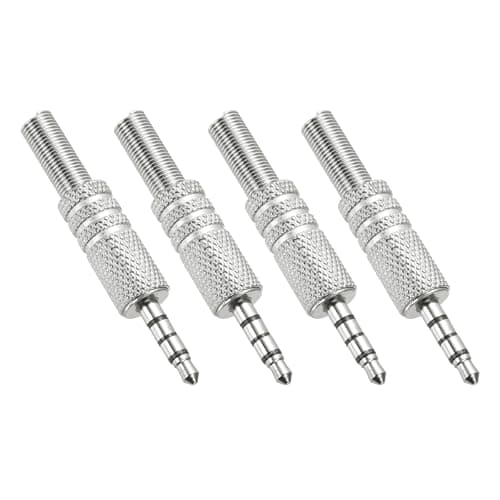 Image of sourcing map 4 Pcs 1/8" TRRS Audio Male Plug, 3.5mm Jack Plug Adapter Replacement, 4 Pole Solder Jack Cable Connector for Speaker Microphone Guitar (Carved Style, Silver Tone)