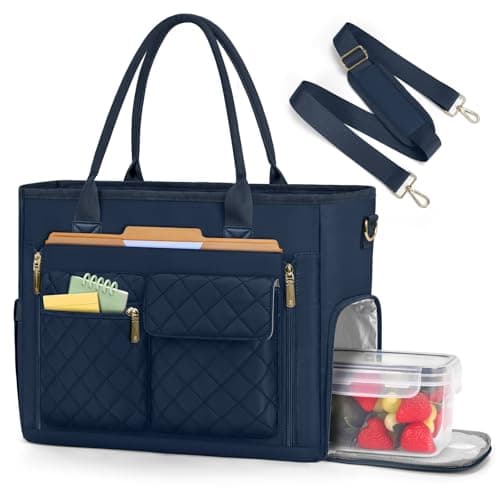 Image of RAINSMORE Teacher Work Bag Laptop Bag with Lunch Compartment 15.6 Inch Laptop Tote Bags for Women Ladies Laptop Handbag for Nurses Office College Dark Blue